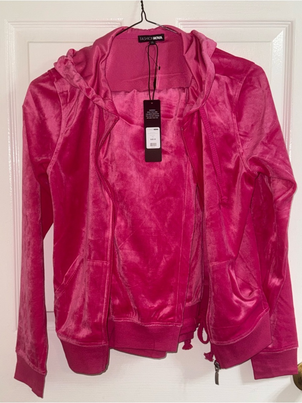 Fashion Nova Hot Pink Velour Zip-Up Hoodie & Jogger Pant Set